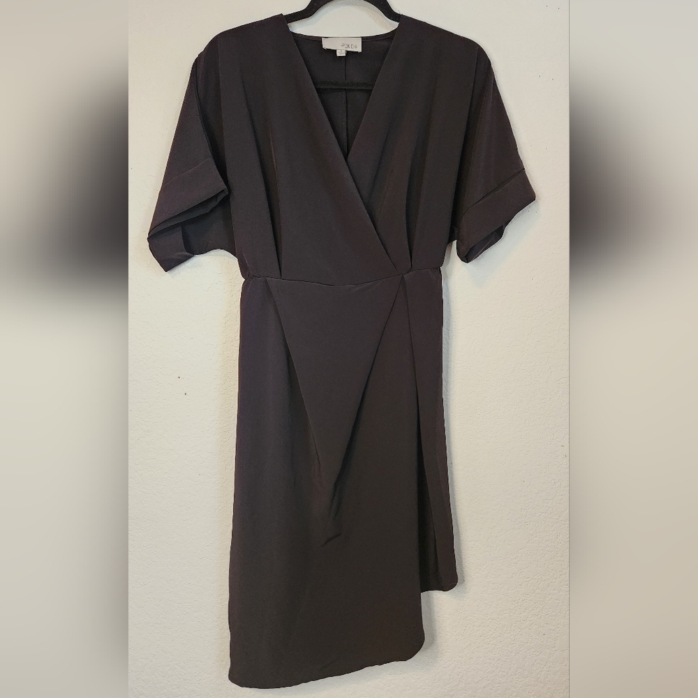 Pinch Asymmetrical Hem Black Short Sleeve Shirt Style Dress, Size S‎